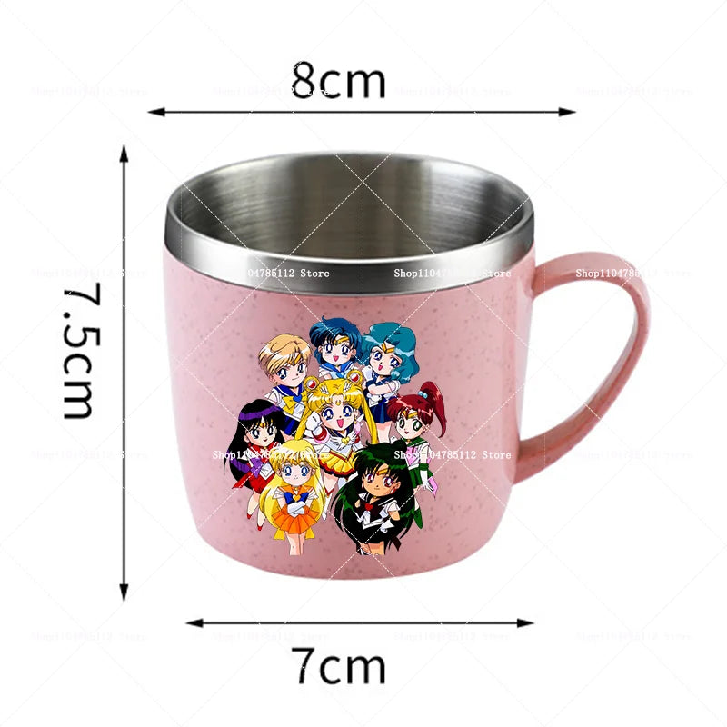 Sailor Moons Stainless Steel Water Cup Women Kawaii Anime Printed Thermo Mug Kid Home Anti-drop Camping Glass Kids Birthday Gift