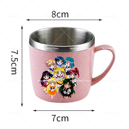 Sailor Moons Stainless Steel Water Cup Women Kawaii Anime Printed Thermo Mug Kid Home Anti-drop Camping Glass Kids Birthday Gift