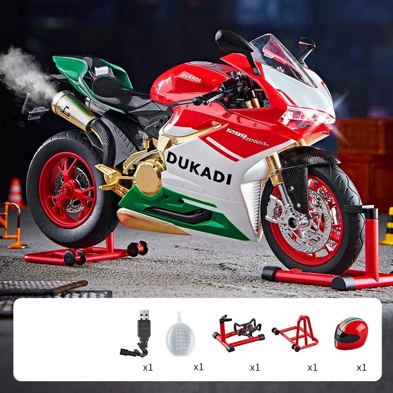 Key Start 1:9 1199 Panigale Alloy Racing Motorcycle Model Diecast Track Sports Motorcycle Model With Spray Sound Light Kids Toys