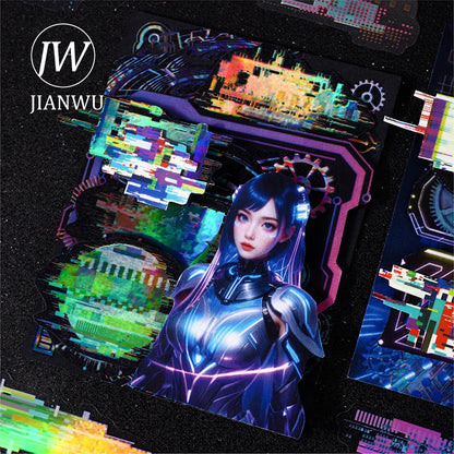 JIANWU Noise Space Series Vintage Cyberpunk Mosaic Landscape Material Collage PET Sticker Creative DIY Journal Stationery