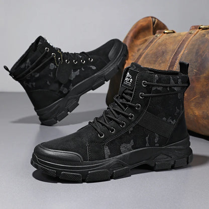 High-Top Work Boots, Outdoor Wear-Resistant Thick-Soled Boots, Versatile Casual Short Boots for Men and Women, Non-Slip Height-Increasing Desert Boots