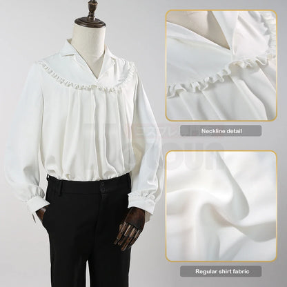 LOUN Anime Howl Cosplay Costume, col montant, Everak avec coussinets initiés, chemise blanche douce, pantalon élastique noir,