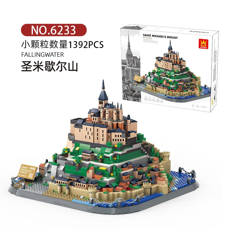 WANGE City Architecture Sydney Opera Santorini Building Blocks Chamartin Stadium Mosque Assembled Model Collection Toys For Gift