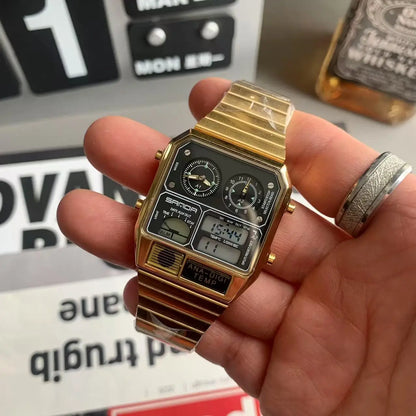 Ultra-thin Steel Alarm Electronic Multifunctional Retro Display Square quartz Watches Men's Outdoor Sports Clock Dual AAA Watch