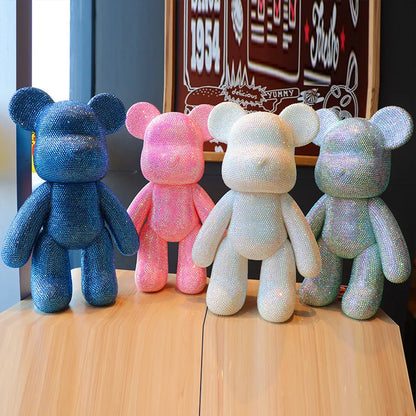 DIY Self-Adhesive Crystal Bear Figure Rhinestone Diamond Glitter Applique Bear Figurine Doll Toy Decoration Desk Accessories