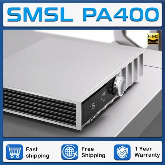 SMSL PA400 Gallium Nitride Power Amplifier PGA2311 Chip 500Wx2 XLR Mono Bridge RCA Stereo 0.003% THD Mode With Remote Control