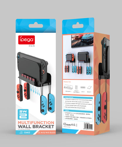 Wall Mount for  Switch 2/Switch 1, Model PG-SW2072: Storage Wall Stand with 5 Game Card Holders & 4 Joy Con Brackets