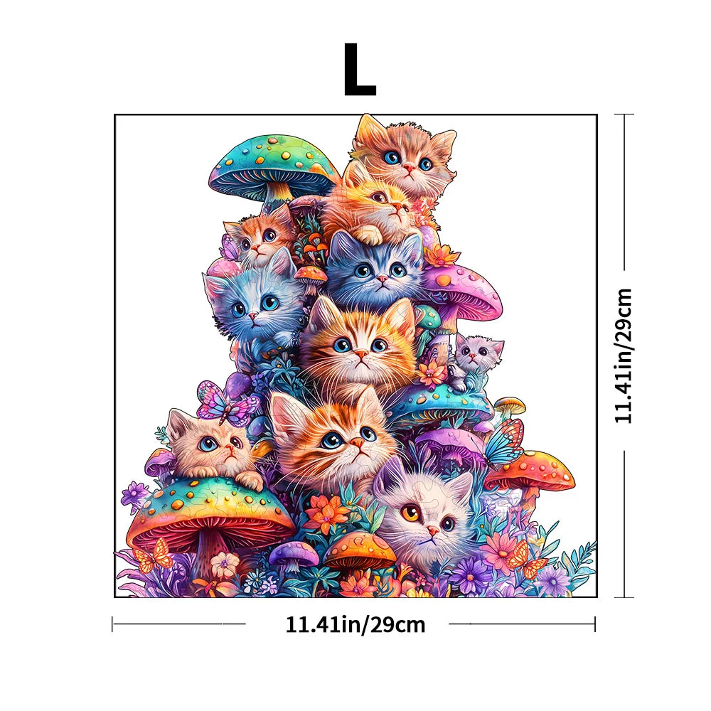 Adult Wooden Puzzle - Cute Mushroom Cat Animal Pattern - Unique Irregular Shape - Gift for Puzzle Enthusiasts and Friends