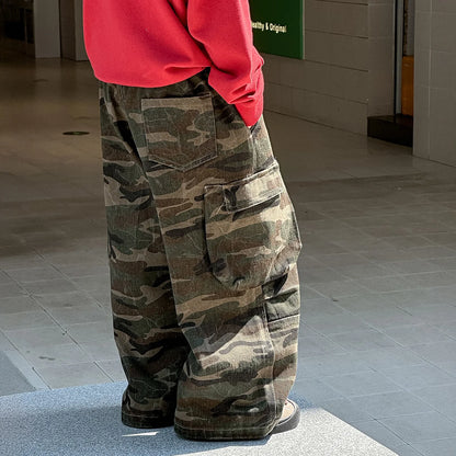 Autumn New Boys Handsome Wide Leg Casual Pants 2025 Children Clothing Boys Fashionable All Match Camouflage Cargo Pants
