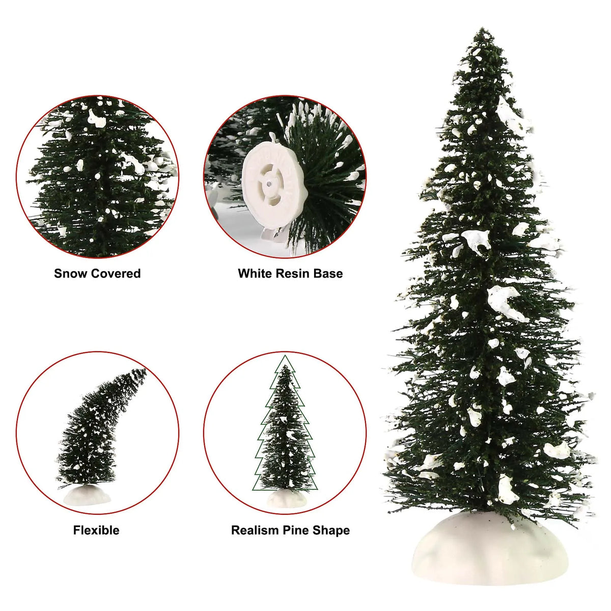 Evemodel 20pcs Snowy Pine Trees Miniature Christmas Trees Covered Snow with White Bases for Christmas Home Party Decor XS0804