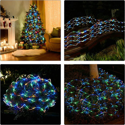 12m/22m/32m Solar Powered Christmas Tree Flexible Fairy Tube Rope String Lights W/Remote Control Copper Wire Outdoor Decoration