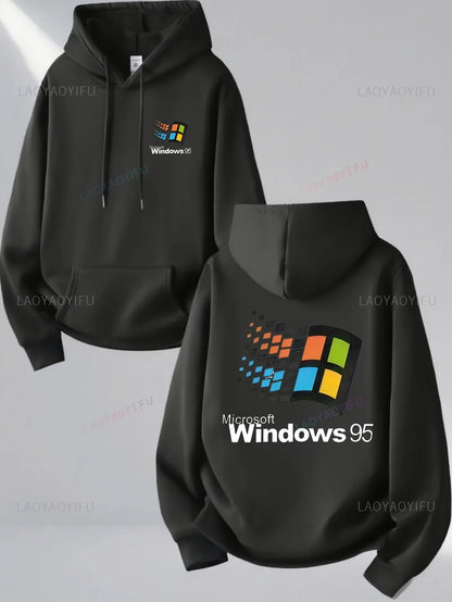 Windows 95 Graphic Vintage for Tech Enthusiasts Casual Streetwear Outfit Print Soft Material Pullover Pattern  Hoodie Unisex Top
