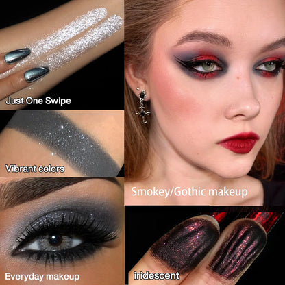 Goth Makeup Gray Black Eyeshadow Palette, Grunge Smokey Eye Eyeshadow Palette Highly Pigmented, Blendable Chrome Glitter Silver