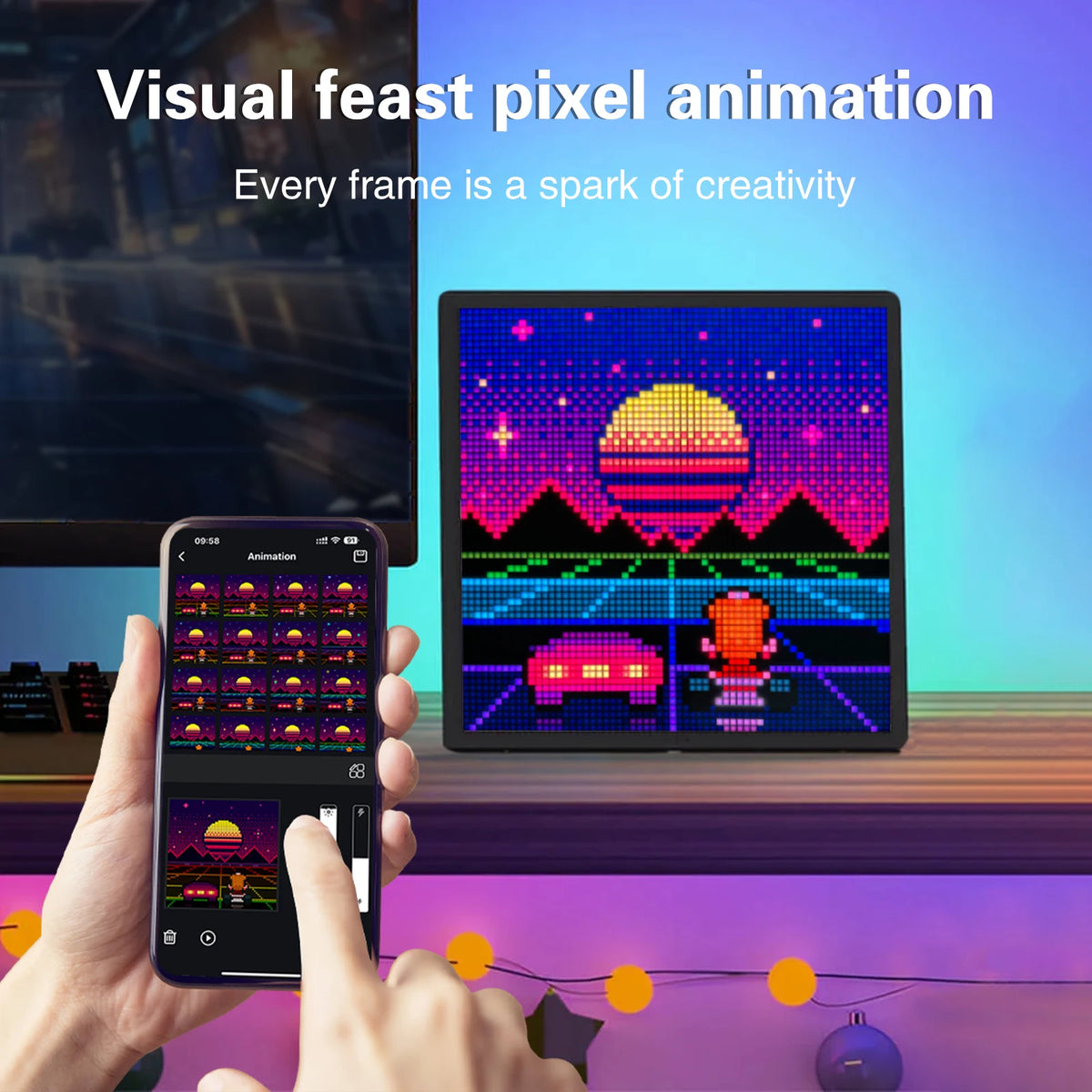 LED Pixel Display 64x64 RGB LED Matrix Panel Programmable Pixel Art Display with Bluetooth APP Control Creative Pixel Screen
