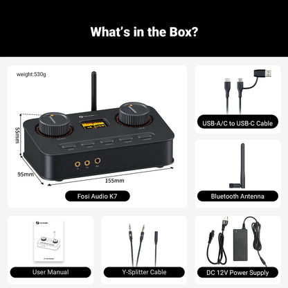 Fosi Audio K7 Bluetooth Gaming Headphone Amplifier Planar Headphone HiFi DAC AMP Mic Input USB Gaming DAC for PS5 PC Switch