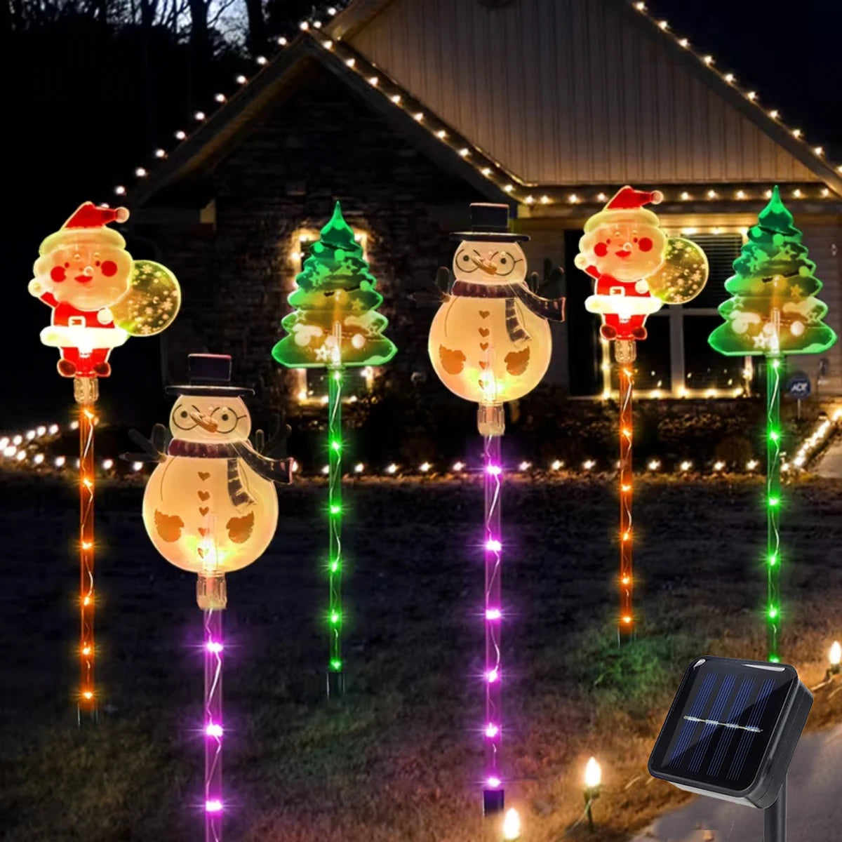 1Set of Solar Santa Claus&Christmas Tree and Elk 6 in 1 Lawn Lights Outdoor Garden Solar Lawn Lights For Lawn Yard Holiday Decor