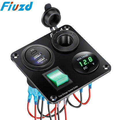 Usb car charger panel 12V Cigarette Lighter Socket 3 in 1 Car USB Outlet Panel for RV Marine Boat Power Socket Charger Socket