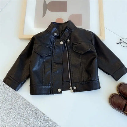 Children's motorcycle leather jacket 2025 new spring and autumn winter girls' jacket boys' western-style jacket