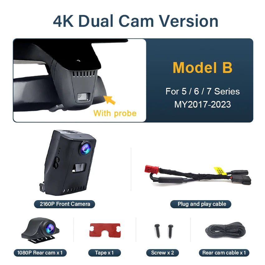 For BMW 2017-2023 G30 G31 G38 G11 G12 G32 M5 F90 5 Series 530i 540i 520i 520d 530d 540d FHD Wifi Car DVR 4K Dash Cam Camera