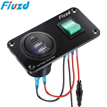 Usb car charger panel 12V Cigarette Lighter Socket 3 in 1 Car USB Outlet Panel for RV Marine Boat Power Socket Charger Socket