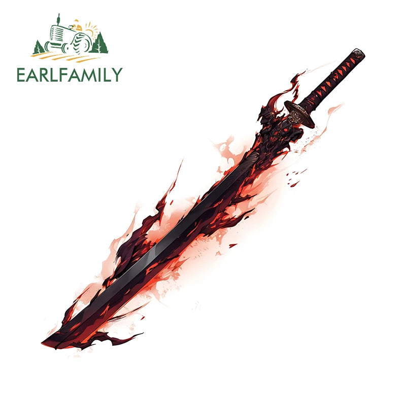 EARLFAMILY Samurai Theme Katana Design Car Stickers Cool Cartoon Picture Decal Amusing Motorcycle Car Body Occlusion Scratch