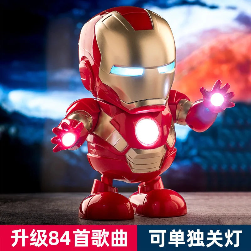 Marvel Iron Man LED Light Action Figure - Singing Dance Spiderman Robot Model Avengers Super Hero Doll for Kids Christmas Gift