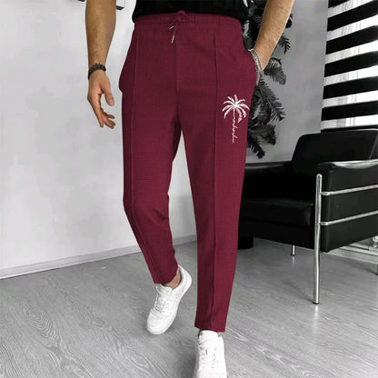 Men Waffle Knit Slim Fit Pants Drawstring Trousers With Pockets Stylish Design Spring Autumn Outdoor Travel Daily Street Wear