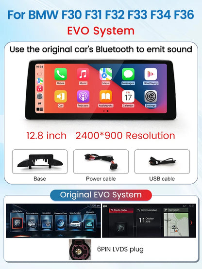 HFmidia 2026 New Linux System 10.25 12.8inch Thin Screen For BMW 3 4Series M3 M4 F30 F36 Wireless CarPlay Auto Car Video Players
