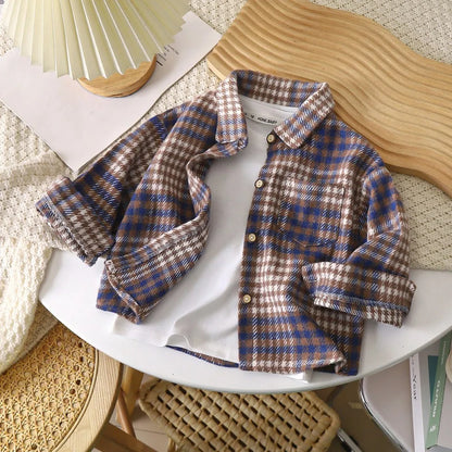 Autumn Toddler Boys Clothes Long Sleeve Plaid Shirts for Kids 1 to 6 Years Children Lapel Tops Baby Casual Outerwear Coats
