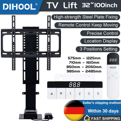 Motorized TV Lift for 32“ ~100" TVs,Height Adjustable TV Stand and Wall Mount Remote Control and Memory Setting Lift TV Bracket