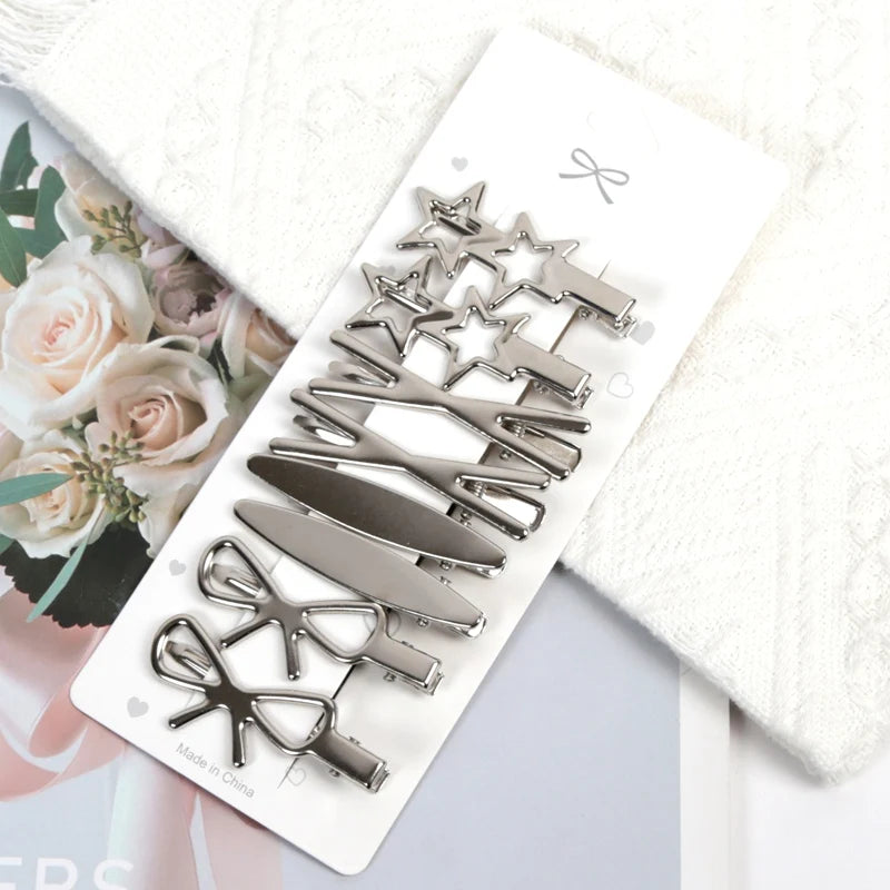 Sliver Color Metal Hair Clips Women Y2K Duckbill Hairpin Personality Headwear Barrettes Hairclip Styling Accessories for Girls