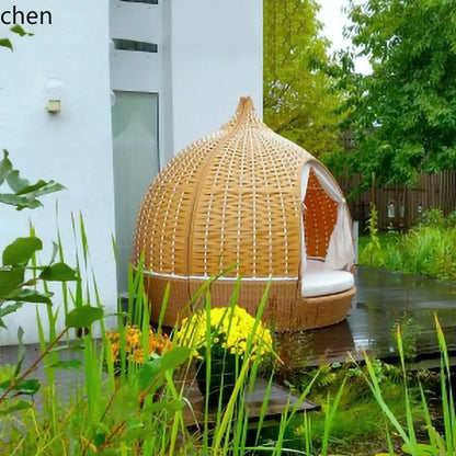 CZ Rattan Round Bed Outdoor Balcony Homestay Birdcage Nest Bed Courtyard Sunshade Sofa