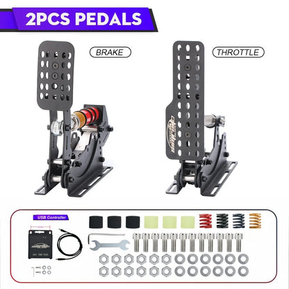 Simruito Sim Racing Pedals, 200kg Load Cell 3 Pedal Set, USB Simracing Pedals Adjustable Brake, Black/Silver for PC Simulator