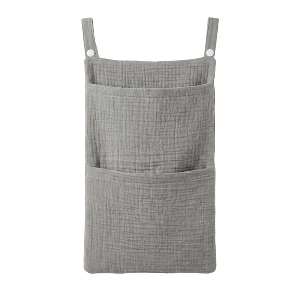 Pure Cotton Baby Crib Hanging Bag Large Capacity Solid Color Stroller Storage Bag Multifunctional 2 Pockets Diapers Organizer