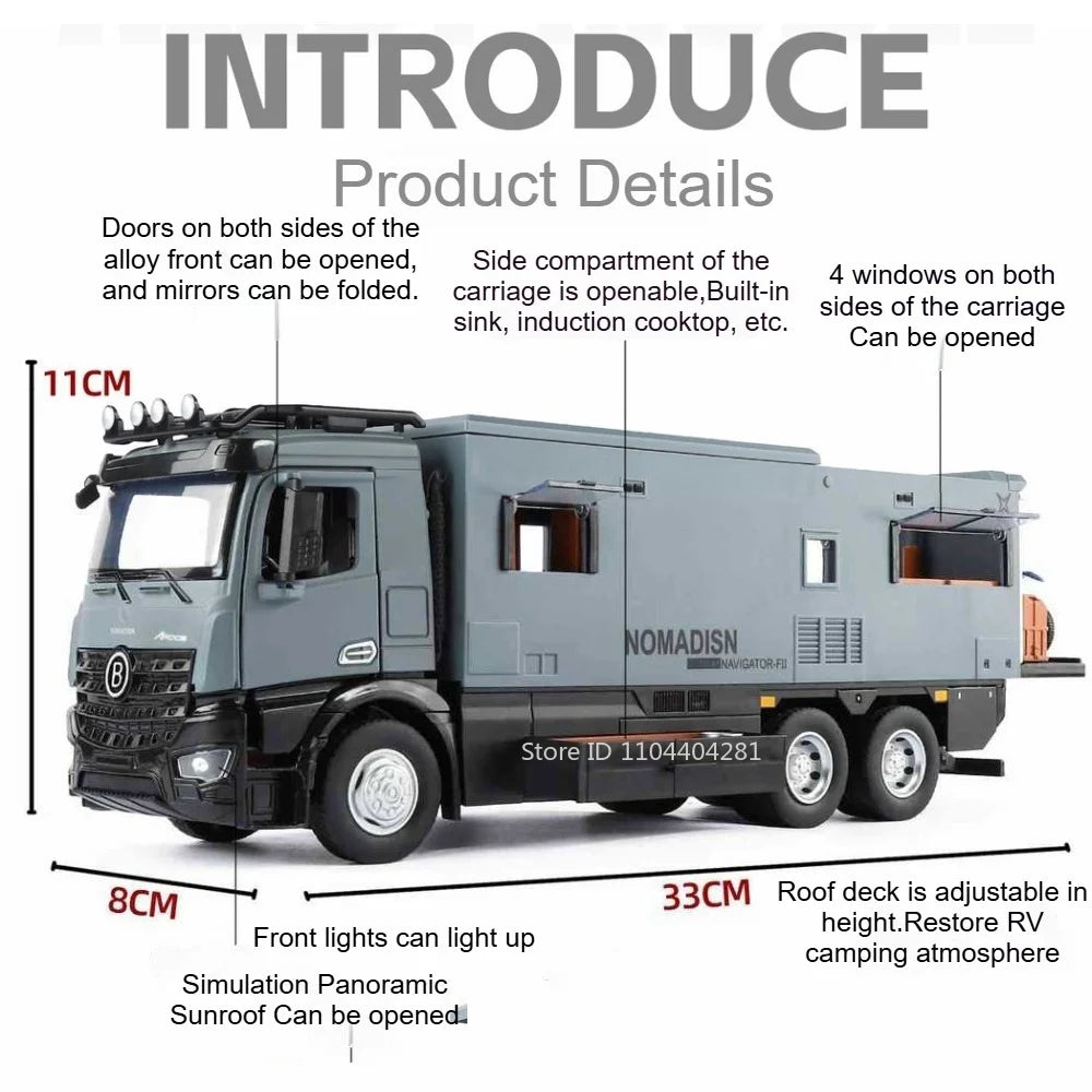 1:18 Off-road RV Diecast Models Alloy Toys Cars Folding Rearview Mirror Doors Opened  with Sound Light Vehices Birthday Surprise