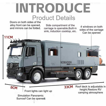 1:18 Off-road RV Diecast Models Alloy Toys Cars Folding Rearview Mirror Doors Opened  with Sound Light Vehices Birthday Surprise