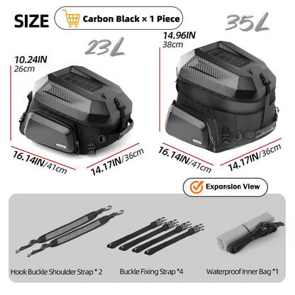 Rhinowalk Motorcycle Helmet Tail Bag 23L-35L Expandable Waterproof Rear Seat Bag Backpack for Street Sport ADV Bikes Storage New