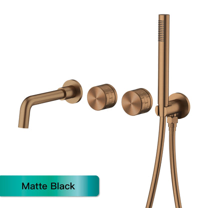 AITANA Luxury Bathroom Wall Mounted Bathtub Faucet Gunmetal Gray Brass Dual Handle Cold Hot Water Mixer 2 Function Embedded