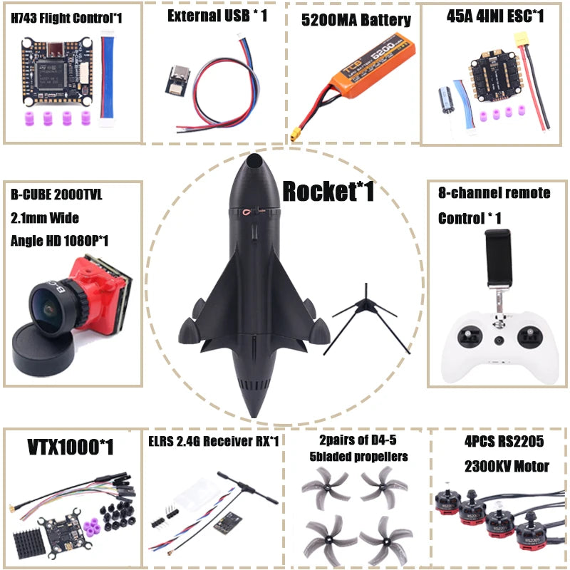 B-CUBE Rocket 5inch FPV Drone Frame Kit Carbon Fiber Racing Drone Quadcopter Freestyle INAV Beatflight F722 Ardupilot Flight