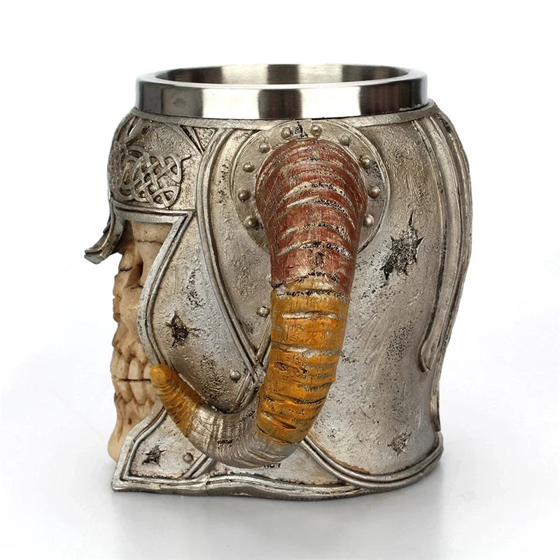 600ml Viking Skull Mug Stainless Steel Coffee Mugs Travel Cup Horn Drinking Tea Mug Halloween Decoration Ceramic Tiki Mug