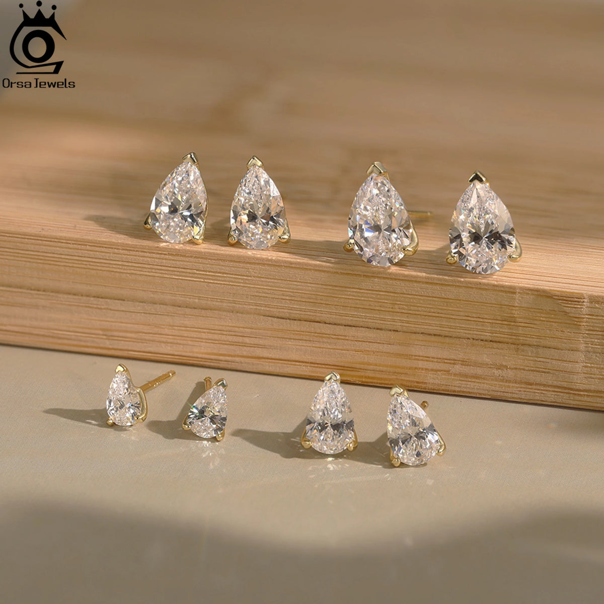 ORSA JEWELS 925 Sterling Silver Stud Earrings with Water Drop Cut Zirconia Stone, Elegant and Timeless Jewelry for Women LZE02