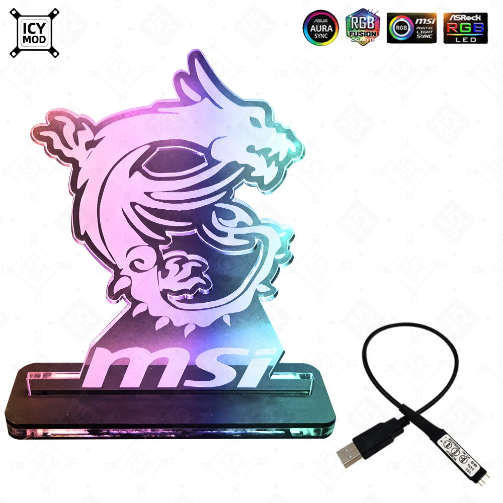 MSI Gaming Figure A-RGB Rainbow LED Acrylic Lighting Panel 5V3Pin Mystic Lighting PC Water Cooling MOD Belief Dragon Decoration