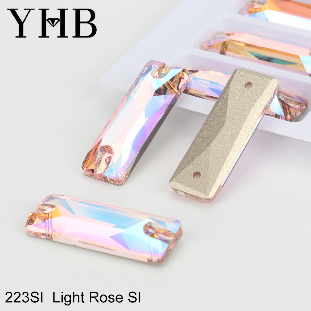 YHB Top Quality Cosmic Baguetee Glass Crystal AB Moonlight Sewing Stones Flatback Sew on Rhinestones For Garment Clothes Bags