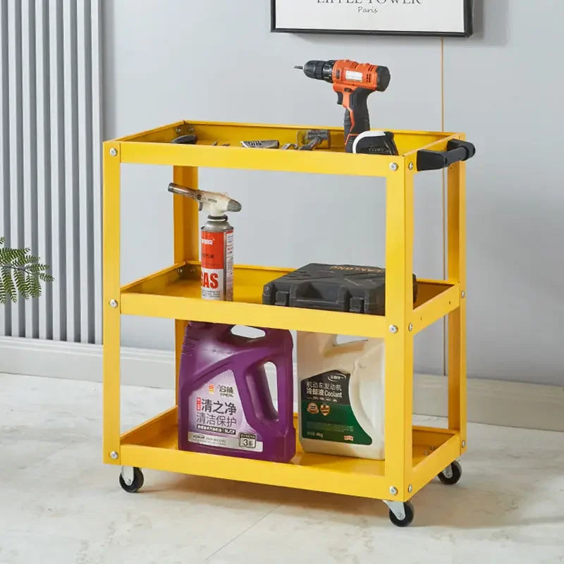 Auto Repair 3-Layer Tool Cart with Drawers Multi-Function Workshop Portable Mobile Parts Storage Cart