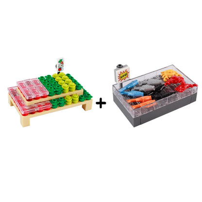 MOC City Supermarket Shop Store Building Blocks Street View Drink Food Vegetable Food Accessories Dessert Blocks Printed Bricks