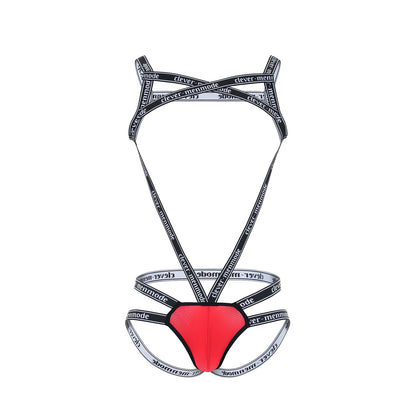 Body Harness Jockstrap Erotic Lingerie Men Sexy Bodysuit Letter Printed Elastic Strap Bondage Costume Hollow Out Mesh U Pouch Ni