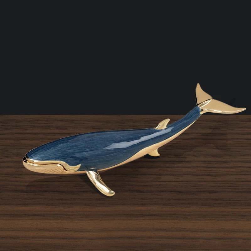Luxury Enamel Whale Sculpture Alloy Material Animal Model Statue Modern Living Room Office Desktop Wine Rack Home Decor Craft