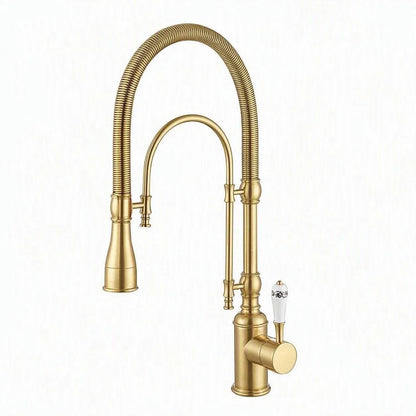 AITANA Luxury Golden Brass Kitchen Faucet with Retro Design, Single Handle Hot and Cold Dual Control 2 Function Sink Mixer