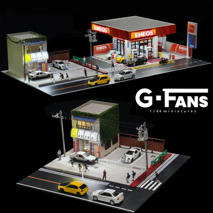 G Fans 1/64 Scale Diecast Car Garage Diorama Model Miniature Parking Lot Scene for Vehicle Display and Toy Background Collection