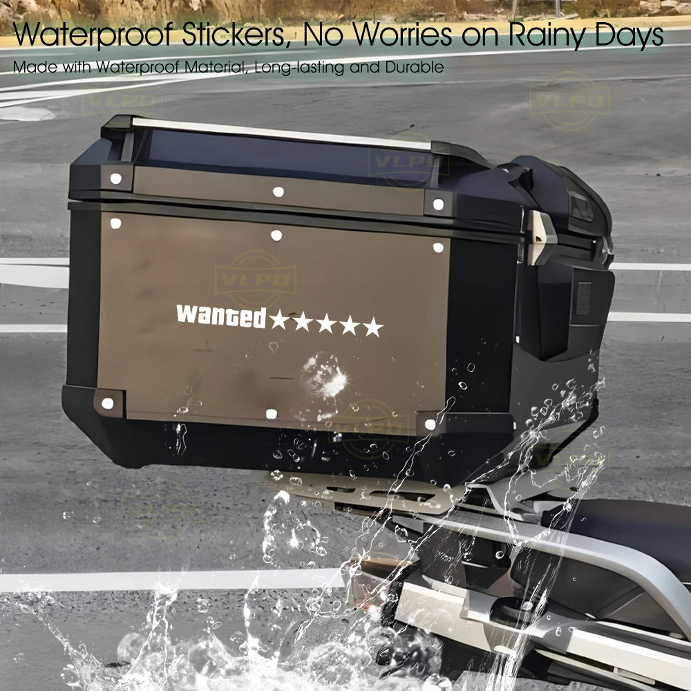 2pcs Motorcycle Glow Stickers Wanted 5 Stars Waterproof Decal for Motorbike Front Fairing Tail Box Side Boxes Decor Accessories